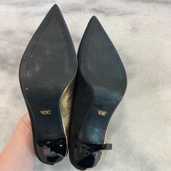 ZARA Black Suede Gold Metallic Foil Heels - Picture 9 of 11